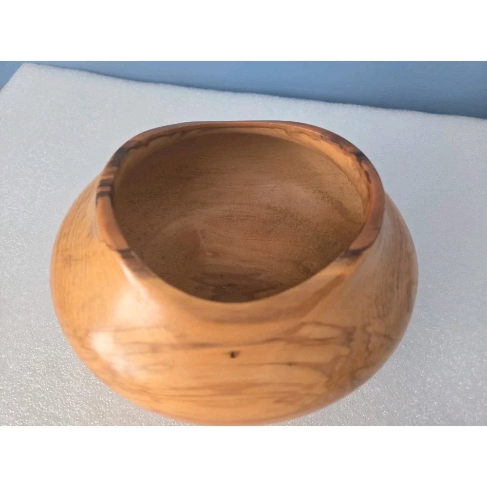 Hand Turned Spalted Maple Wood Bowl Signed